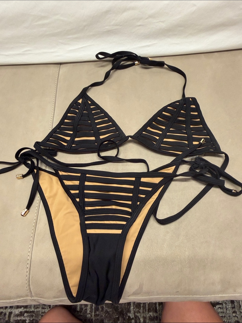 Beach Bunny Black and Nude Strappy Triangle Bikini